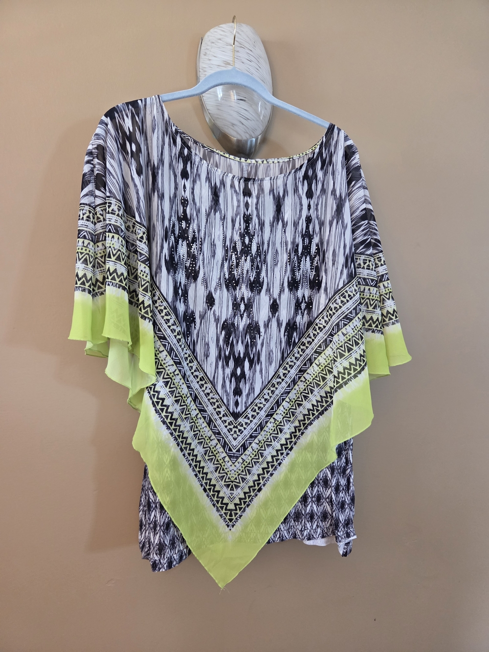 Avenue Neon Lime & Black Patterned Poncho Tunic